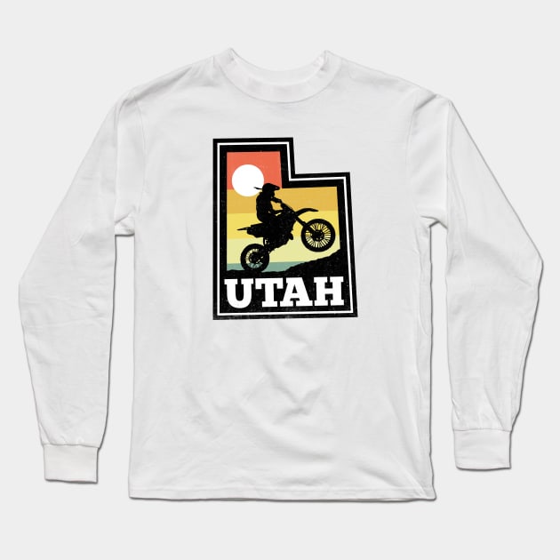 Utah Dirt Bike Vintage Sunset State Shape Long Sleeve T-Shirt by DetourShirts